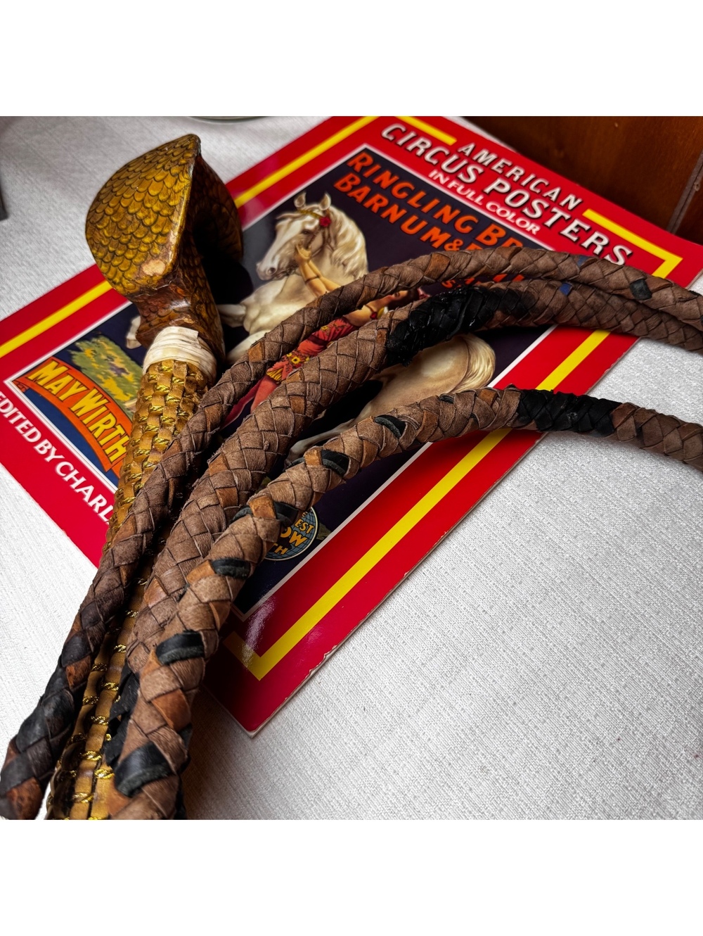 Authentic Ringling Bros Barnum Bailey Cobra Handle Lion Tamer Circus Whip - Picture 9 of 15